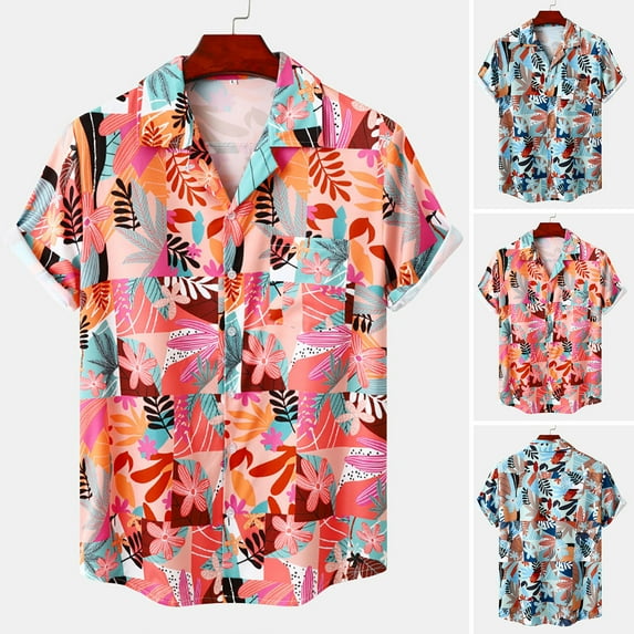 sunsanly Men Vacation Shirt Colorful Floral Print Turn-down Collar Short Sleeves Single-breasted Cooling Cardigan Plus Size Men Beach Top Men Clothes