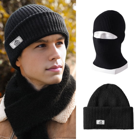 sunsanly Men Winter Hat Knitted Thick Stretchy Piled Hat Solid Color Ear Protection Multiple Folding Styles Warm Daily Wear Cap Outdoor Skiing Skating Headwear