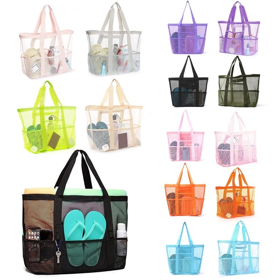 sunsanly Mesh Beach Bag with Zipper Large Capacity Beach Tote Foldable Design Waterproof Sand-proof Pool Bag with Pockets