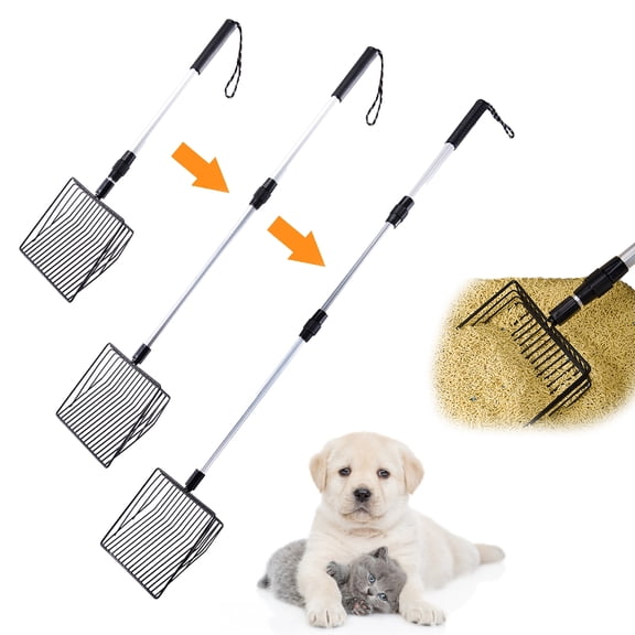 sunsanly Metal Cat Litter Scoop Reusable Heavy Duty Sifting Shovel with Detachable Adjustable Long Handle for Chicken Coop Dogs