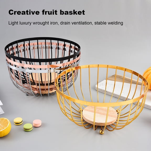 sunsanly Metal Wire Fruit Basket Large Round Storage Baskets for Bread Modern Fruit Bowl Kitchen Counter Vegetable Stand Holder for Snacks