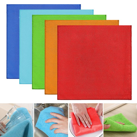 sunsanly Microfiber Cleaning Cloth 9 Colors Absorbent Lint-free Dishcloth with Reinforced Edge Reusable Cleaning Rags for Housekeeping Kitchen Car