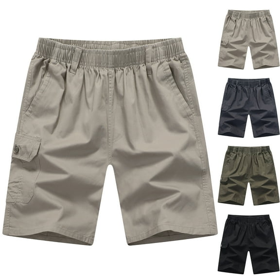 sunsanly Mid-rise Elastic Waistband Pockets Men Shorts Mid-aged Father Casual Wide Leg Shorts