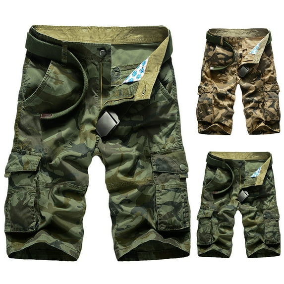 sunsanly Mid-rise Elastic Waistband Zipper Fly Men Shorts Camouflage Print Multi-pockets Cargo Shorts Streetwear