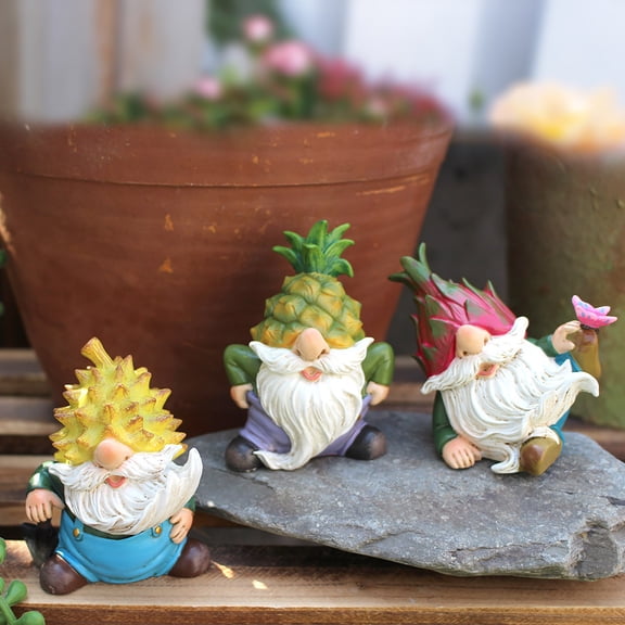 sunsanly Mini Dwarfs Figurine Fruit Gnomes Ornament Adorable Appearance Waterproof UV Resistant Pineapples Dwarfs Statue Garden Decoration