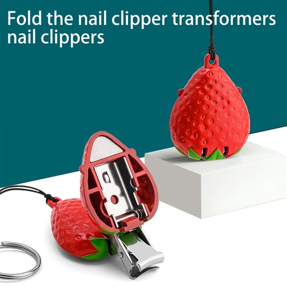 sunsanly Nail Clipper Compact Size Foldable Creative Shape Sharp User-friendly Multipurpose Stainless-Steel Fruit Strawberry Keychain Fingernail Cutter Manicure Supplies