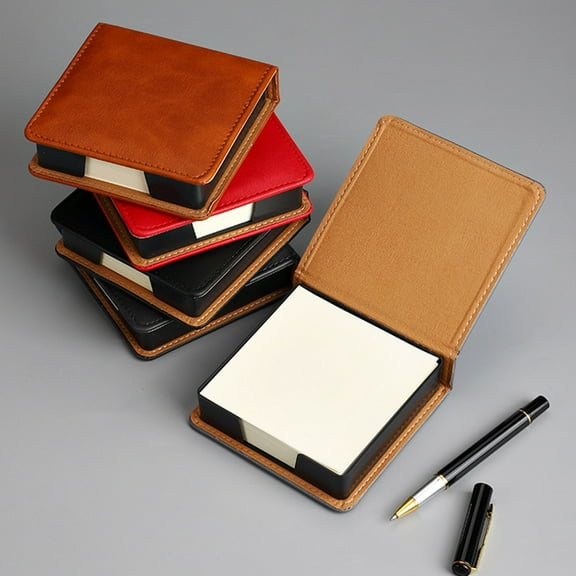 sunsanly Note Box 180 Sheets Holder with Lid Cover Imitation Leather Sticky Notes Dispenser Grooves Rounded Corners Waterproof Memo Holder