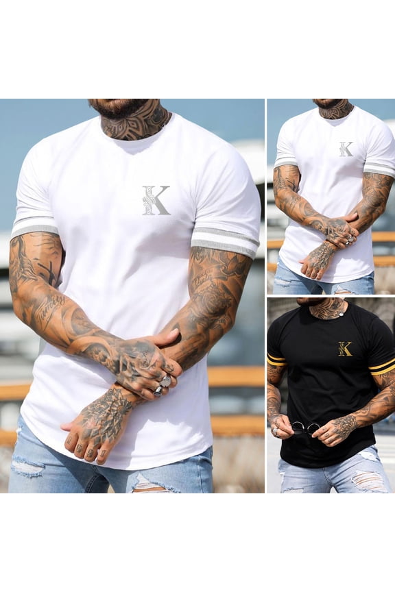 O-Neck Short Sleeve Thin Men T-shirt Summer Letter K Print Sport Tee Shirt Streetwear