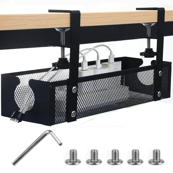 sunsanly Office under Desk Storage Rack Large Side Opening No Drill Hollow Cable Management Tray Desk Cable Organizer PC Cord Sundries Holder