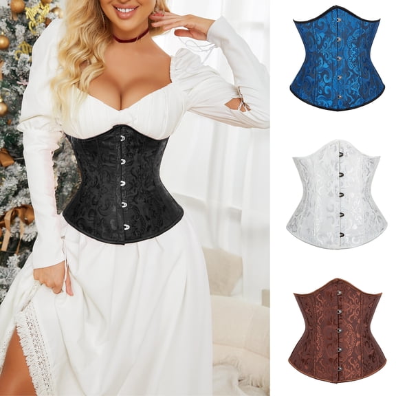 sunsanly Palace Style Women Underbust Corset Adjustable Back Strap Floral Bustier Jacquard Design Body Shaping Girdle Cosplay Party Streetwear