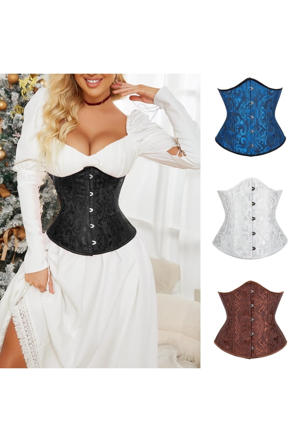 Palace Style Women Underbust Corset Adjustable Back Strap Floral Bustier Jacquard Design Body Shaping Girdle Cosplay Party Streetwear