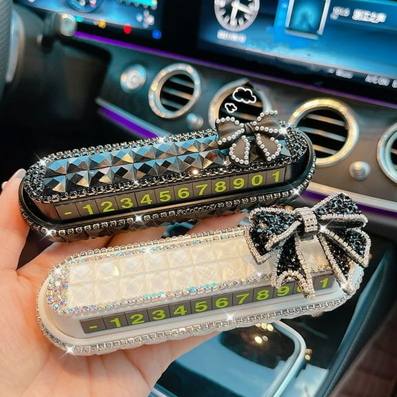 sunsanly Parking Number Plate Glow-in-the-dark Rhinestones Bowknot/Flower/Ballet Girl Hidden Car Temporary Parking Card Sign Auto Supplies