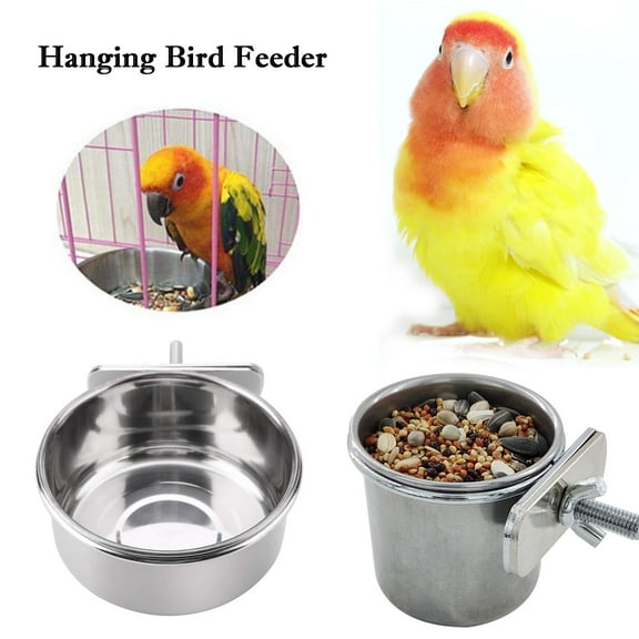 sunsanly Parrot Feeding Cup Stainless Steel Hanging Bowl Anti-turnover Pet Food Cage Cup with Clips Sturdy Easy to Clean Pet Bowl for Parrots Parakeets Hamsters Birds Foods