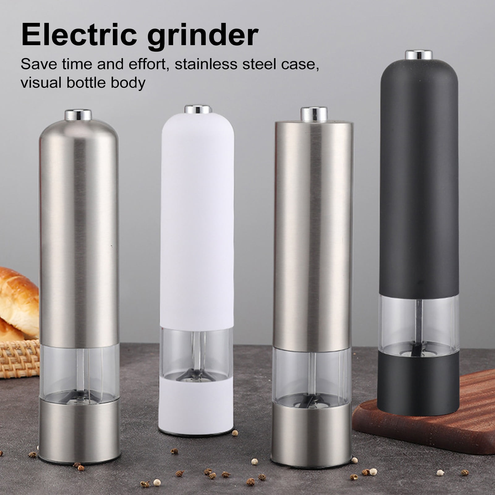 sunsanly Pepper Grinder Battery Powered Electric Salt Grinder Adjustable Coarseness Pepper Mill for Home Kitchen