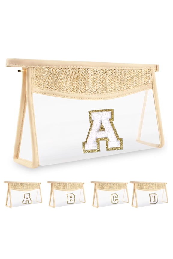 Personalized Initial Letter Bag Clear Makeup Pouch Large Capacity Zipper Closure Portable Beach Travel Toiletry Bag