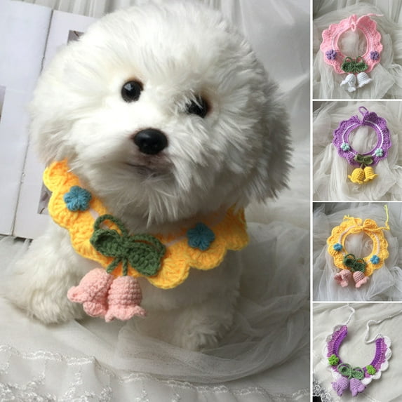 sunsanly Pet Collar Soft Comfortable Exquisite Bluebell Flower Decorative Pet Dog Cat Knitted Neck Scarf Pet Supplies