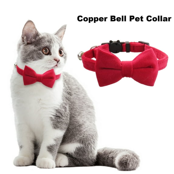 sunsanly Pet Collar with Copper Bell Comfortable Safe for Skin Fur Solid Color Bow Flannel Collar Anti-Suffocation Buckle Practical Dog Cat Supplies
