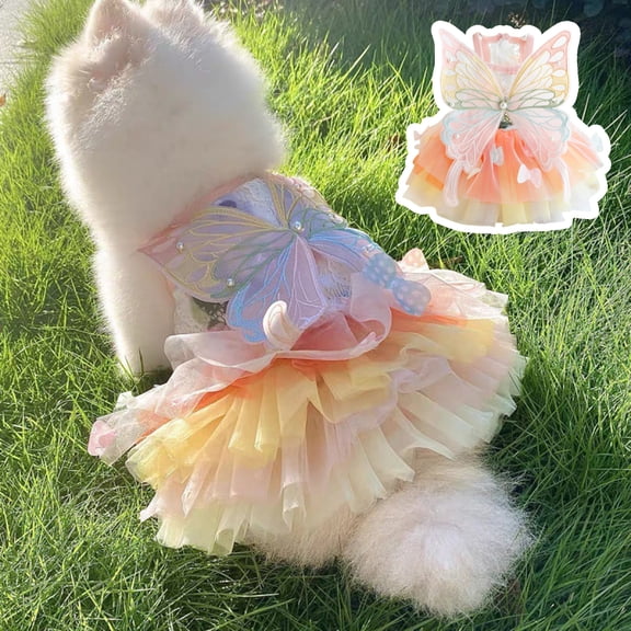 sunsanly Pet Dress Elegant Summer Cat Princess Dress Charming Butterfly Decor Mesh Stitching Dog Dress for Daily Wear
