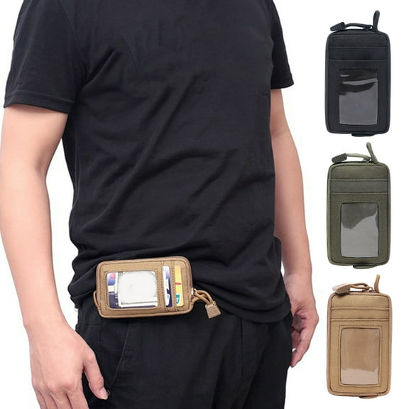 sunsanly Portable Waist Bag with Clear Card Holder Waterproof Multifunction Hanging EDC Tools Coin Keys Storage Pouch Outdoor Camping Hiking Accessories