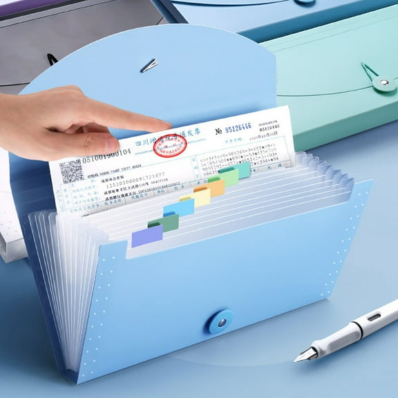 sunsanly Receipt Organizer Waterproof Cash Receipt Holder Expanding File Folder Button Design Large Capacity Business Coupons Storage Bag