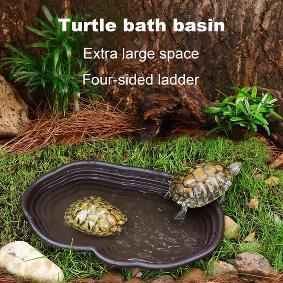 sunsanly Reptile Food Dish Reptile Bathing Tray Pool Turtle Water Dish Resin Feeding Bowl for Semi Aquatic Tortoises Bearded Dragon Lizard Frog