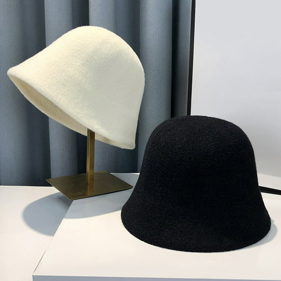 sunsanly Round Dome Short Brim Thick Warm Bucket Hat Women Winter Knitting Wool Basin Hat Fashion Accessories