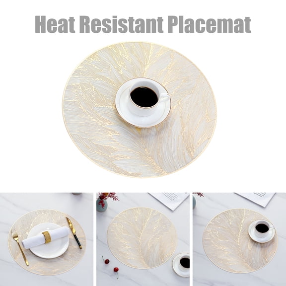 sunsanly Round Heat Resistant Placemat Gold Pattern PVC Table Protection Mat Anti-Scalding Wear-resistant Mat for Home Dining Wedding Kitchen