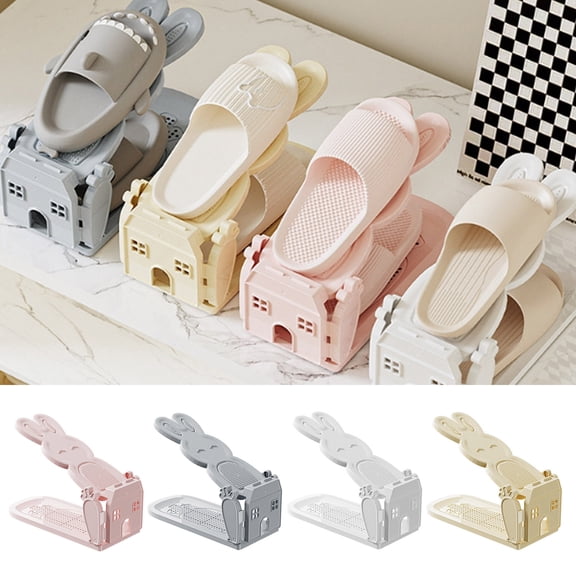 sunsanly Shoes Holder Storage Rack Bunny Shape Non-Slip Design Double Layer Adjustable Shoes Stand High Heels Slippers Organizer Shelf