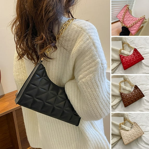 sunsanly Shoulder Bag One-shoulder Classic Chain Texture Smooth Zipper Large Capacity Decorate Portable Fashion Luxury Niche Chain Handbag Women Accessory