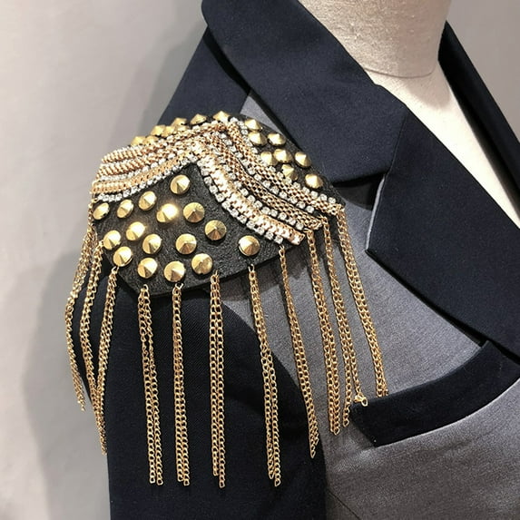 sunsanly Shoulder Tassels Epaulet Chain Tassels Rivets DIY Clothes Decor Men Women Shoulder Board Badge Brooch Business Suit Accessories