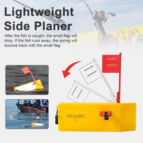 sunsanly Side Planer Board with Flag Spring Heavy Duty Adjustable Off Shore Sea Boat Trolling Fishing Left Right Side Planer Saltwater Fishing Accessories