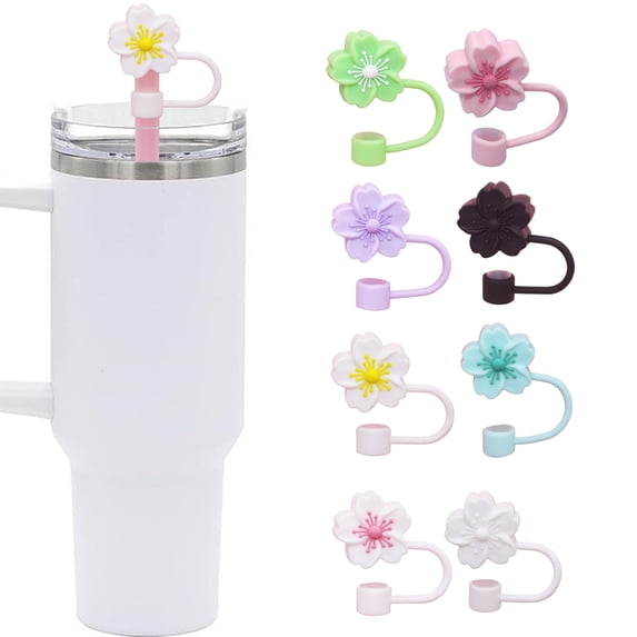 sunsanly Silicone Flower Straw Cap 10mm Diameter Cute Straw Topper Dust-Proof Drinking Straw Covers Cap Reusable Straw Tips Lids Gift for Party Decor