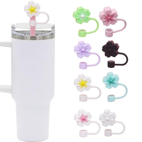 sunsanly Silicone Flower Straw Cap 10mm Diameter Cute Straw Topper Dust-Proof Drinking Straw Covers Cap Reusable Straw Tips Lids Gift for Party Decor