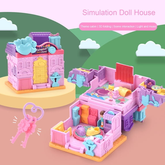 sunsanly Simulation Doll House Music And Light 3D Folding Early Education Entertainment Baby Pretend Toy Cooking Coffee House Toy Baby Products