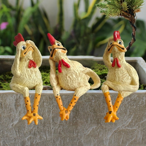 sunsanly Sitting Chick Figurine Cartoon Yellow Chicken Statue Sculpture Resin Hen Animal Model Home Office Bookshelf Desktop Decoration Ornament