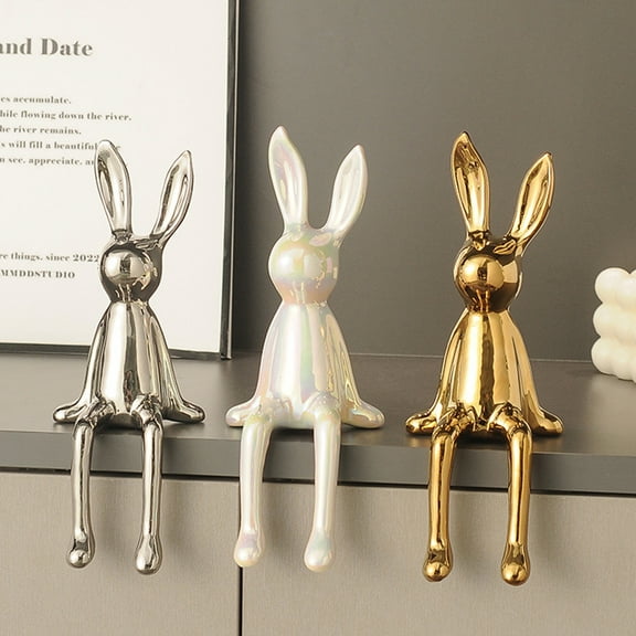 sunsanly Sitting Rabbit Figurine Long Ears Bunny Resin Statue Sculpture Home Office Bookshelf Desktop Animal Decoration Ornament