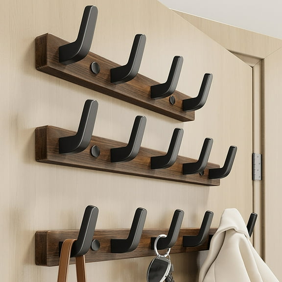 sunsanly Small Walnut Wood Coat Rack with 5 Hooks Strong Load-bearing Easy to Install Wall Mount Heavy Duty Wooden Jacket Hanger Towel Hook