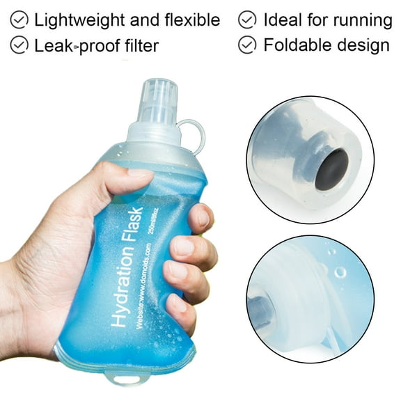 sunsanly Soft Flask Water Bag Food-grade Collapsible Hydration Pack Bottle Reusable Leakproof Outdoor Water Flask for Running Hiking Cycling Climbing