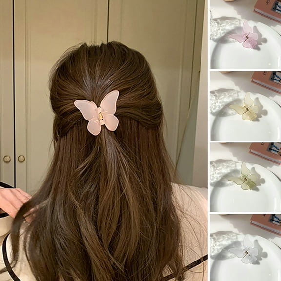 sunsanly Solid Color Non-Slip Crossing Teeth Small Hair Claw Frosted Butterflies Shape Hair Clip Hair Accessories