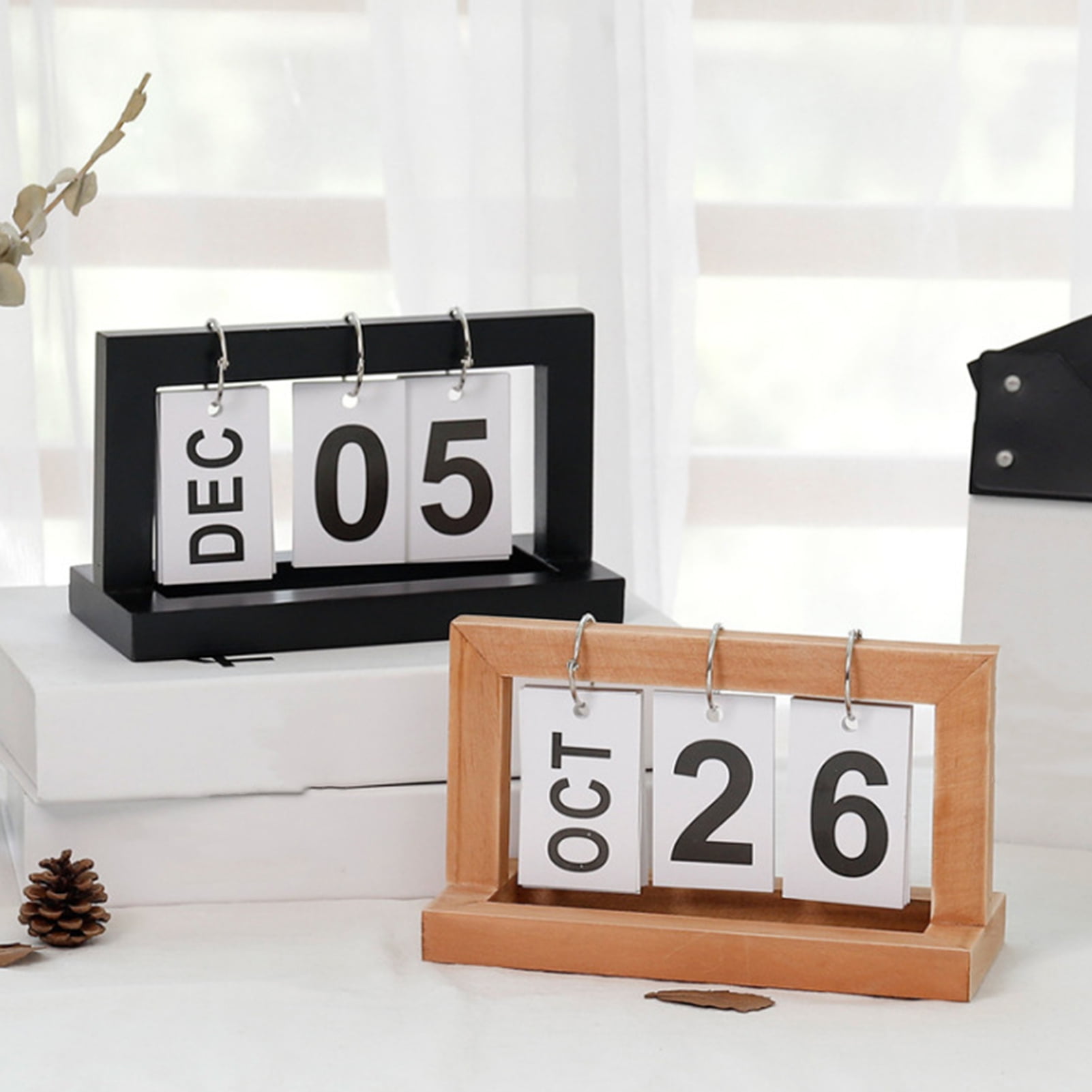 sunsanly Solid Wood Desktop Calendar with Metal Iron Ring Rust ...