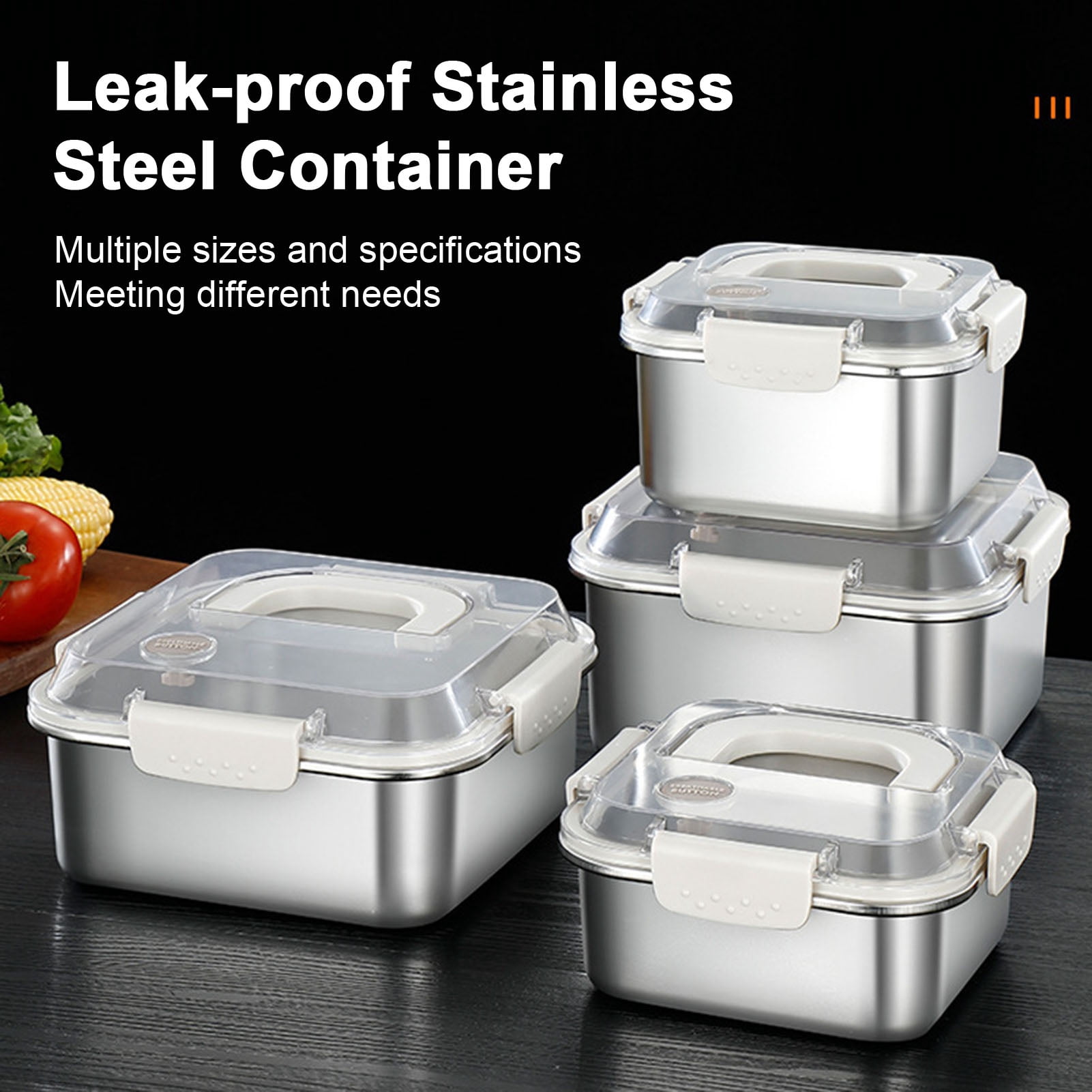 sunsanly Stainless Steel Crisper Box 1200ml-3000ml Square Sealed Anti ...