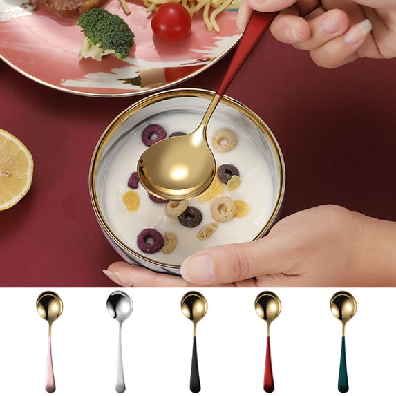 sunsanly Stainless Steel Dessert Spoon Smooth Edge Modern Design Coffee Soup Spoons Kids Rust-Proof Dishwasher Safe Round Stirring Spoons for Restaurants Home Kitchens Hotels
