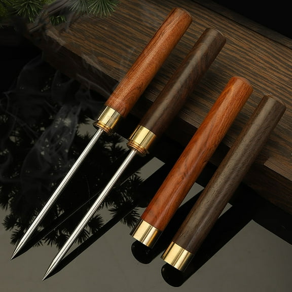 sunsanly Stainless Steel Ice Pick with Safety Cover Wooden Handle Breaking Ice Tool for Kitchen Bars Picnics Camping