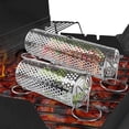 thumbnail image 1 of sunsanly Stainless Steel Rolling Grill Basket for Outdoor BBQ Evenly Cooked Meals Adjustable Handle Versatile Barbecue Grill Accessories for Vegetables Seafood Camping Cookware, 1 of 7