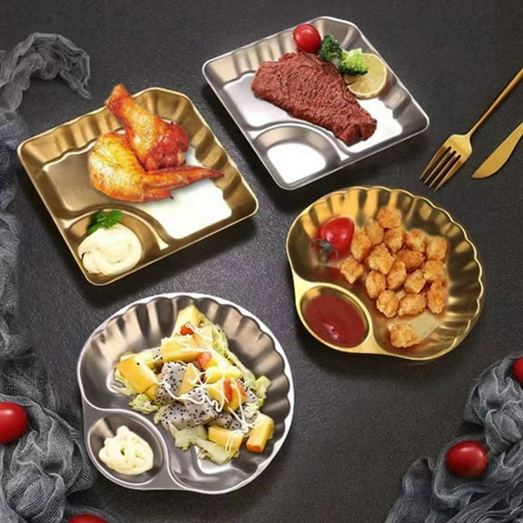 sunsanly Stainless Steel Snack Tray Set with Dipping Bowl Fine Polished Design Sandwich Serving Tray for Sushi Chips Dumplings Salads