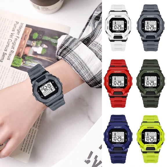 sunsanly Student Watch LED Large Screen Waterproof Adjustable Multifunctional Comfortable to Wear Square Dial LED Digital Watch Daily Wear