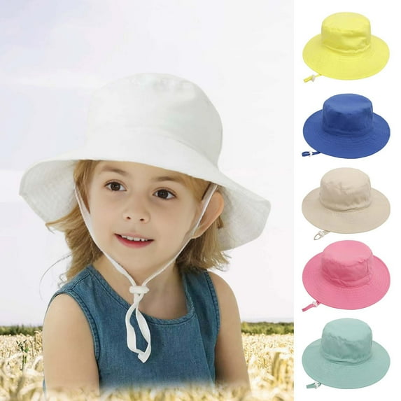 sunsanly Summer Children Hat Big Brim Unisex Windproof Fixed Strap Sun Protection Anti-UV Breathable Portable Camping Beach Travel Sun Hat Cap