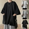 thumbnail image 1 of sunsanly Summer Men T-shirt Round Neck Loose Mid Length Solid Color Plus Size Pockets Half Sleeves Streetwear Outdoor Top, 1 of 8