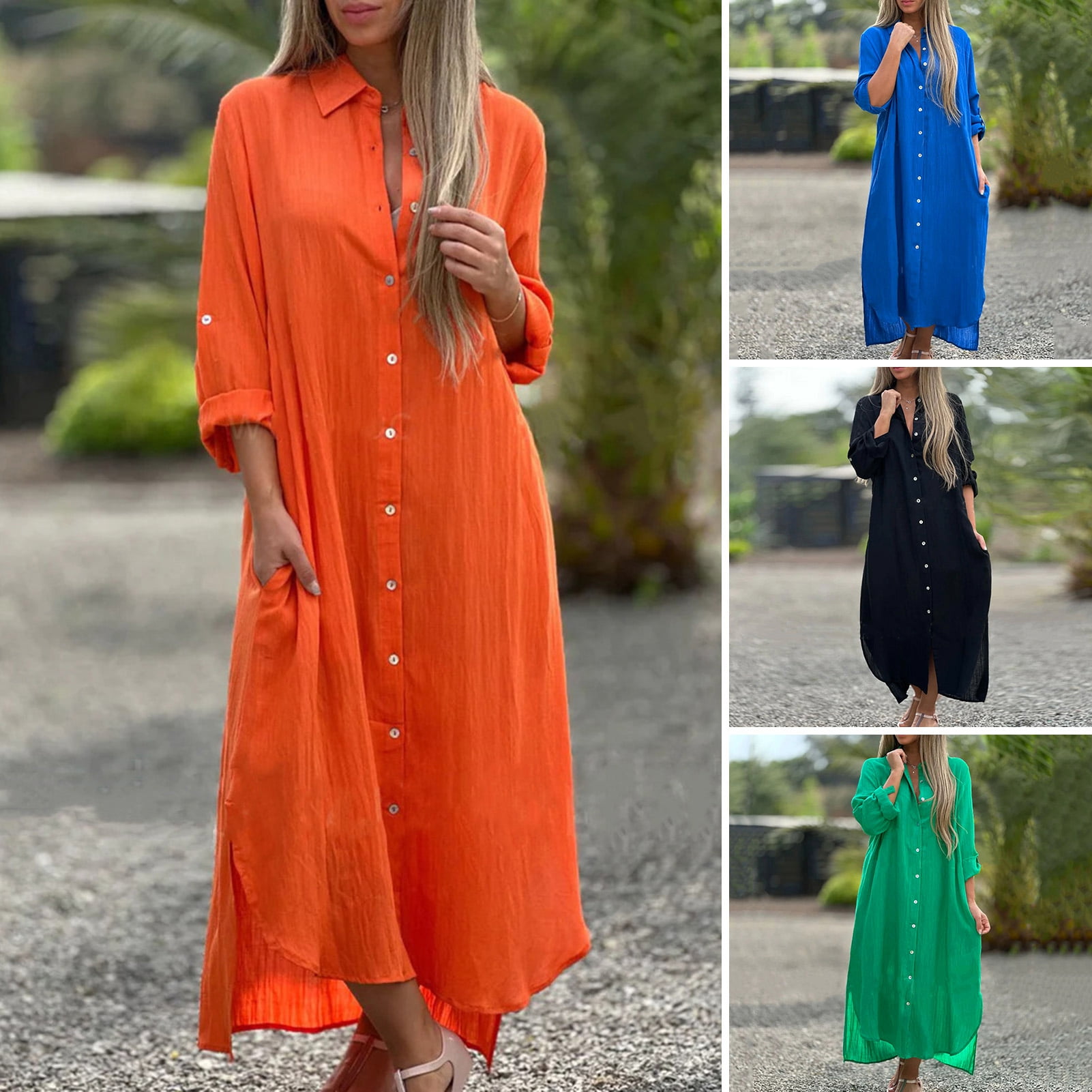 Simplicity Solid Turndown Collar Wrapped Skirt Dresses Simplicity Solid Turndown Collar Wrapped Skirt Dresses