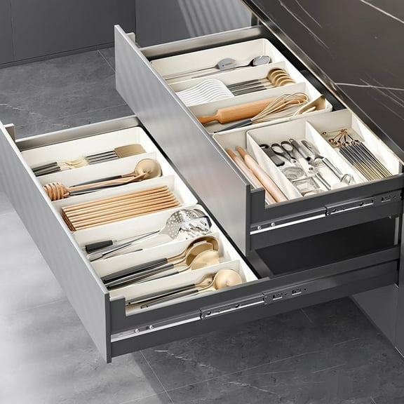 sunsanly Telescopic Tableware Storage Box Classification Organization Expandable Large Capacity Multi Compartments Tableware Tray Fork Chopsticks Spoon Drawer Cutlery Organizer